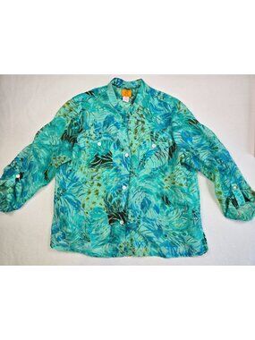 Ruby Rd. Womens Button-Up Turquoise Blouse Size 18